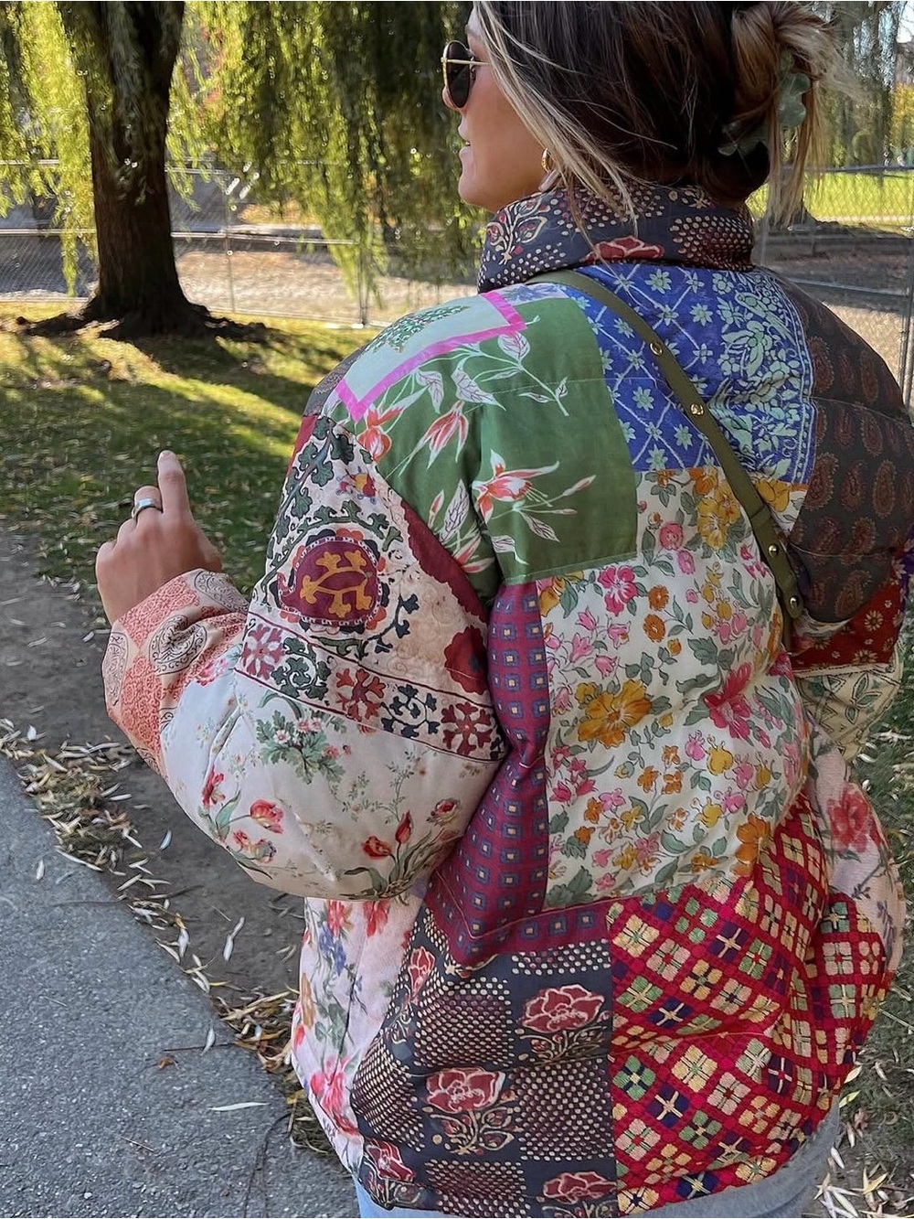 FOUND Mixed Floral Print Garden Patchwork Colorful Bohemian Puffer Coat XS - Picture 4 of 14
